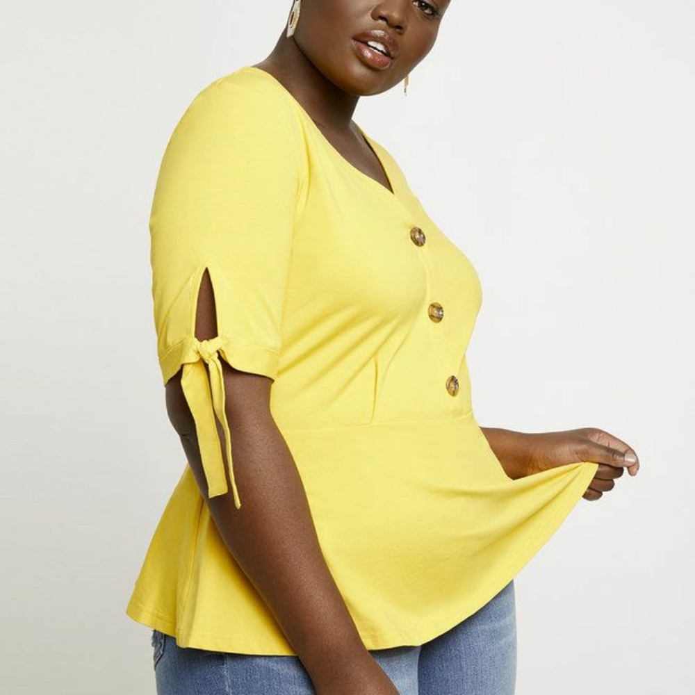 Eloquii Tie Sleeve Button Down Blouse